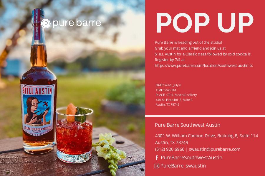 Pure Barre Pop-up at STILL Austin Distillery