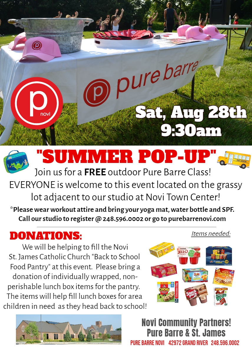 Summer Outdoor POP UP in Novi & Back to School Food Drive!